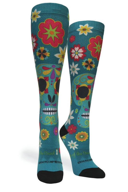 Crazy Compression - Calavera Teal - (Standard & Extra Wide)