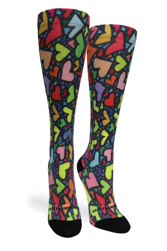 Crazy Compression - Stain Glass Hearts - (Standard & Extra Wide)
