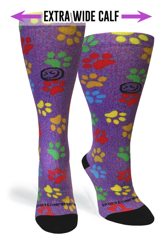 Crazy Compression - Paw Prints Station Purple - (Standard & Extra Wide)