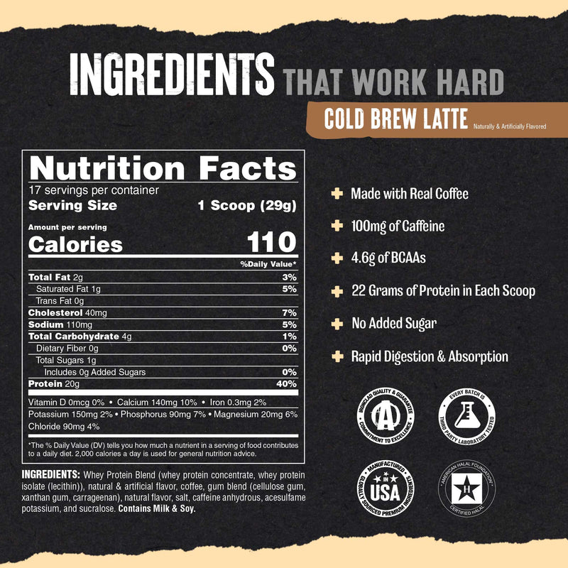 Load image into Gallery viewer, Animal 100% Whey Cold Brew Latte ingredients
