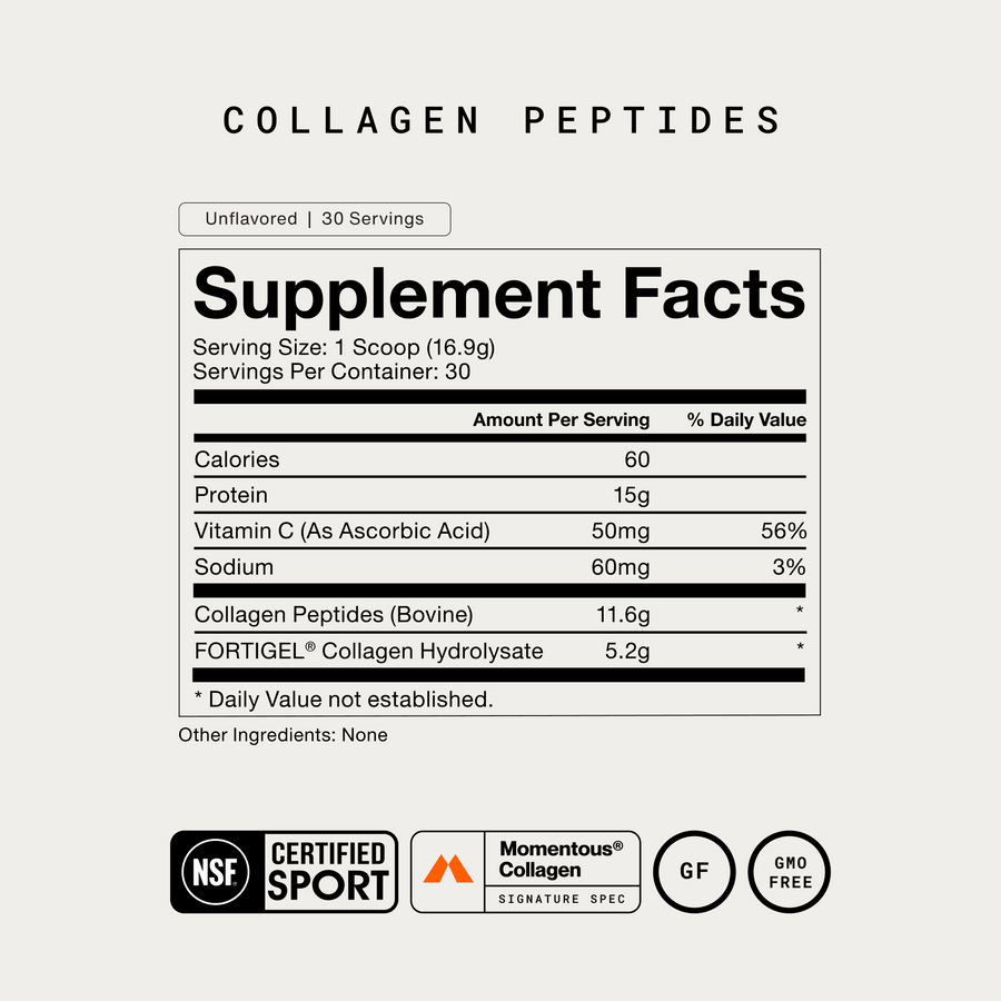 Momentous - Collagen Peptides nutrition facts label