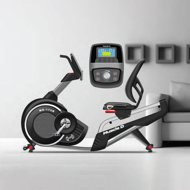 Muscle D Fitness - Light Commercial Recumbent Bike - LED Display - Heart Rate Monitor - Adjustable Seat - On Wheels for Easy Movement