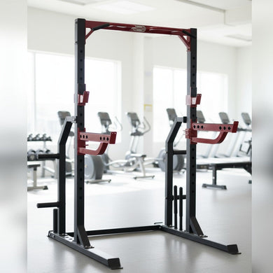 Muscle D Fitness - Compact Half Cage - Bar & Plate Storage and Dip Station Included
