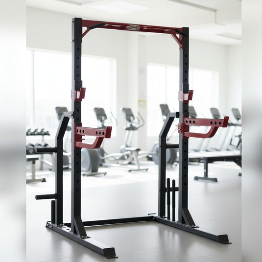 Muscle D Fitness - Compact Half Cage - Bar & Plate Storage and Dip Station Included