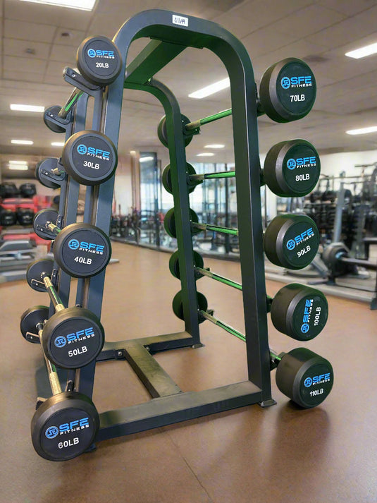SFE Rubber Fixed Straight Barbell SET 20LBs - 110LBs with Rack (New)