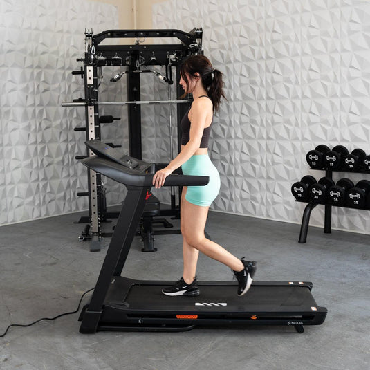 Muscle D Fitness - Light Commercial Folding Treadmill - LED Display - Heart Rate Monitor - Safety Clip