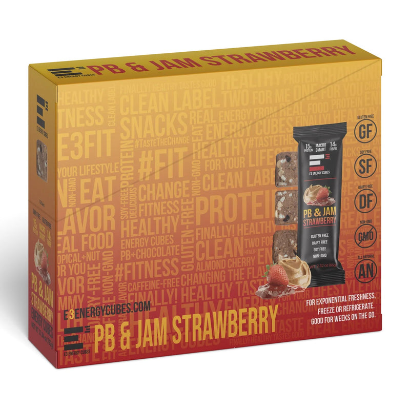 Load image into Gallery viewer, E3 Energy Cubes - PB &amp; Jam Strawberry Protein Bars (12 bars)
