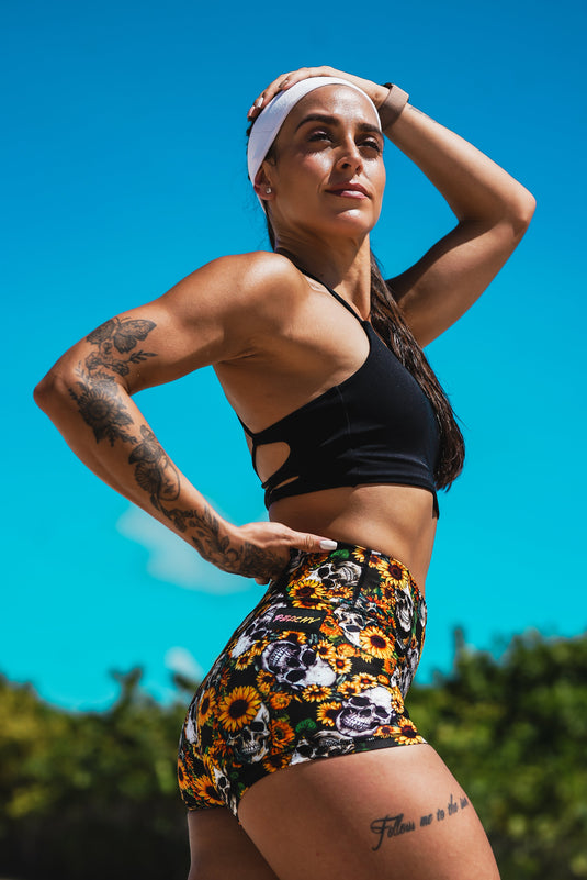 Peachy Athletic - Bones & Blooms Squat-Proof Gym Shorts