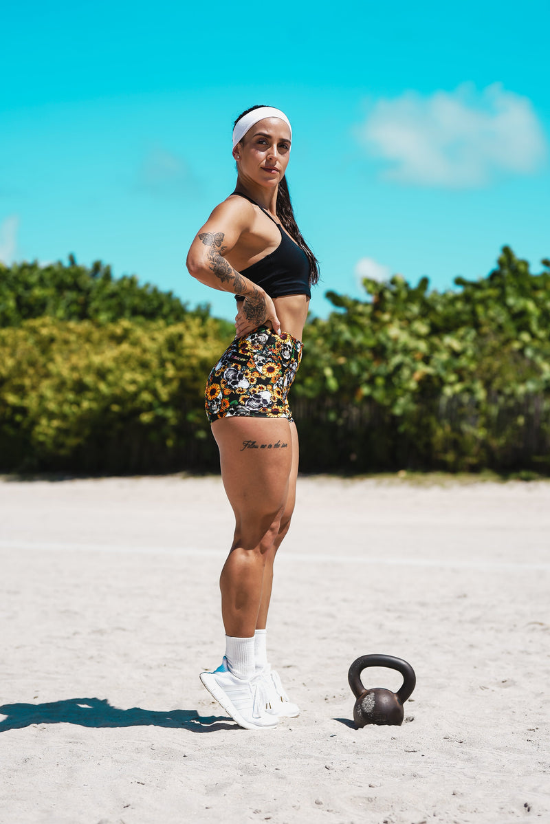 Load image into Gallery viewer, Peachy Athletic - Bones &amp; Blooms Squat-Proof Gym Shorts
