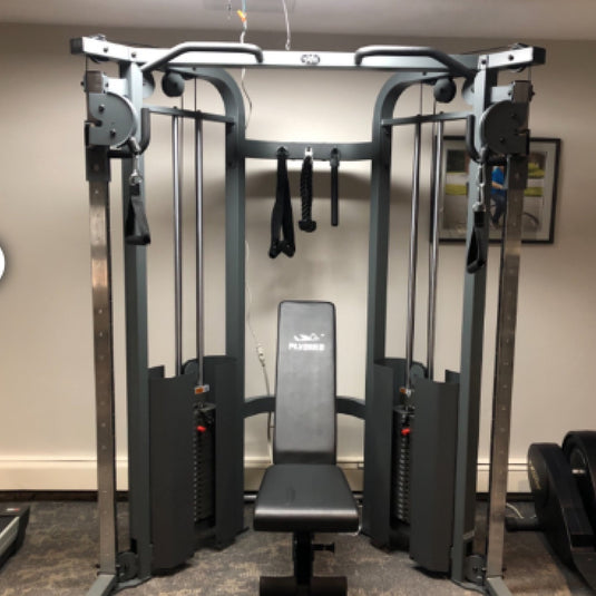 XMARK - Functional Trainer Cable Machine with 200 lb Weight Stacks and Adjustable Weight Bench
