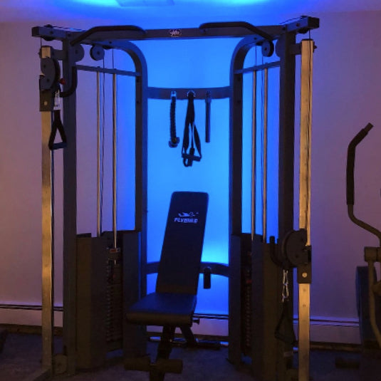 XMARK - Functional Trainer Cable Machine with 200 lb Weight Stacks and Adjustable Weight Bench