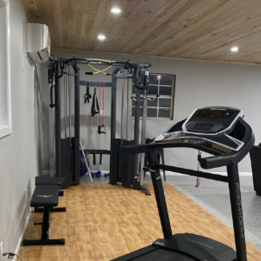 XMARK - Functional Trainer Cable Machine with 200 lb Weight Stacks and Adjustable Weight Bench