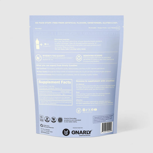 Gnarly Instantized Creatine Unflavored - Back Label