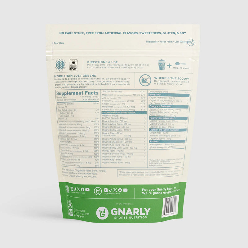 Load image into Gallery viewer, Gnarly Performance Greens Blueberry Acai - Nutrition Facts Panel
