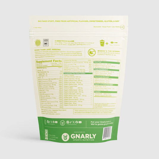 Gnarly Performance Greens Lemon Mint - Back Label