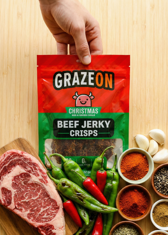 GrazeOn - Christmas Red + Green Chile Beef Crisps (2 oz)