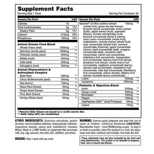 Animal Greens supplement facts