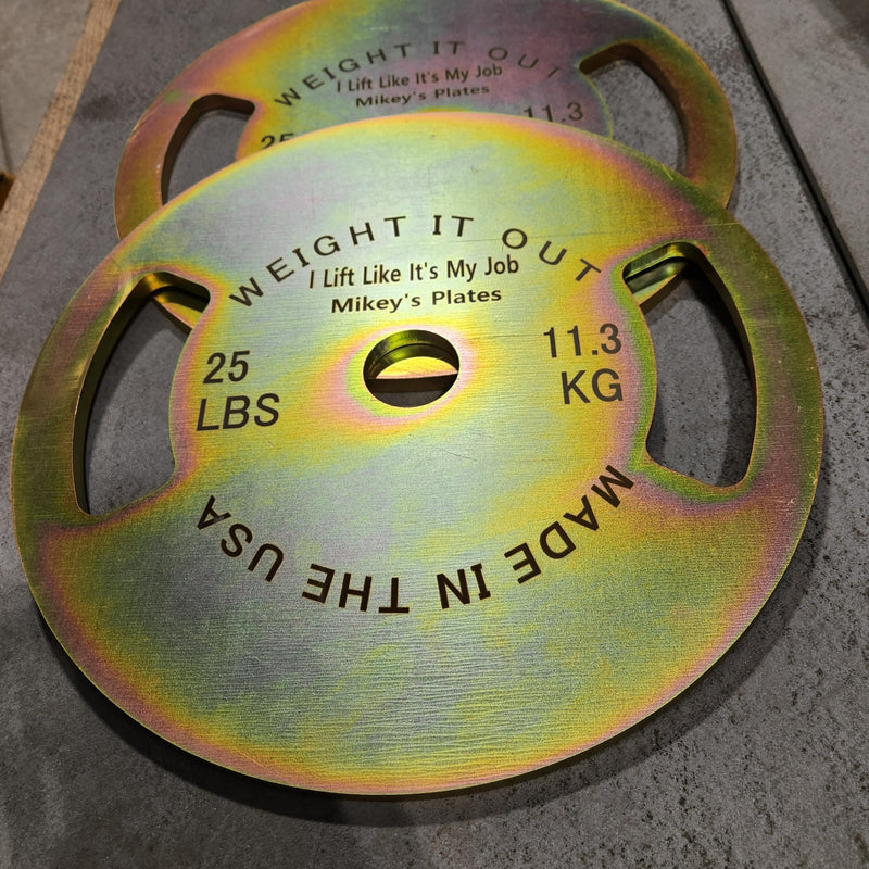 Load image into Gallery viewer, Weight It Out - Pre-Order Only: Custom Engraved Solid Steel Calibrated Weight Plate Pairs American Made
