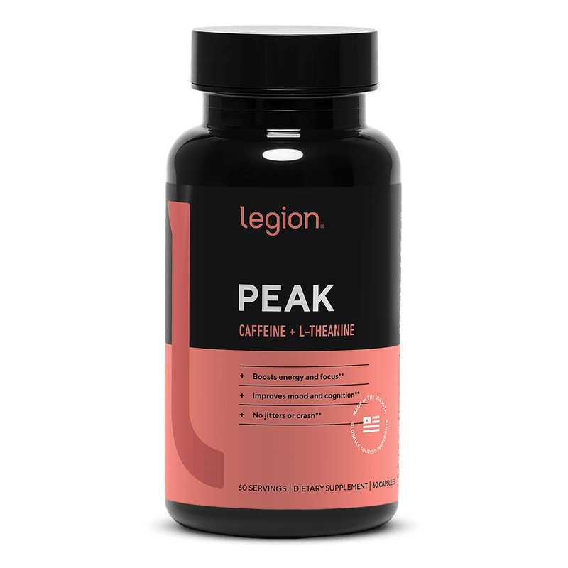 Load image into Gallery viewer, Legion Athletics Peak - 100mg caffeine and 200mg L-theanine per serving for smooth energy and focus
