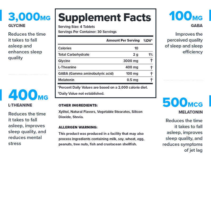 Load image into Gallery viewer, Legion Athletics Lunar Sleep Aid supplement facts - 3,500 mg per serving with Glycine 3g, L-Theanine 400mg, GABA 100mg, and Melatonin 500mcg
