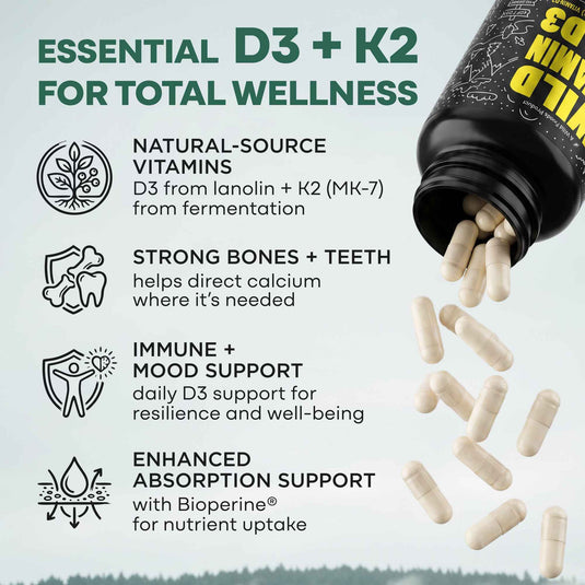 Wild Foods - Vitamin K2 + D3 + Black Pepper Extract - Vitamins & Supplements