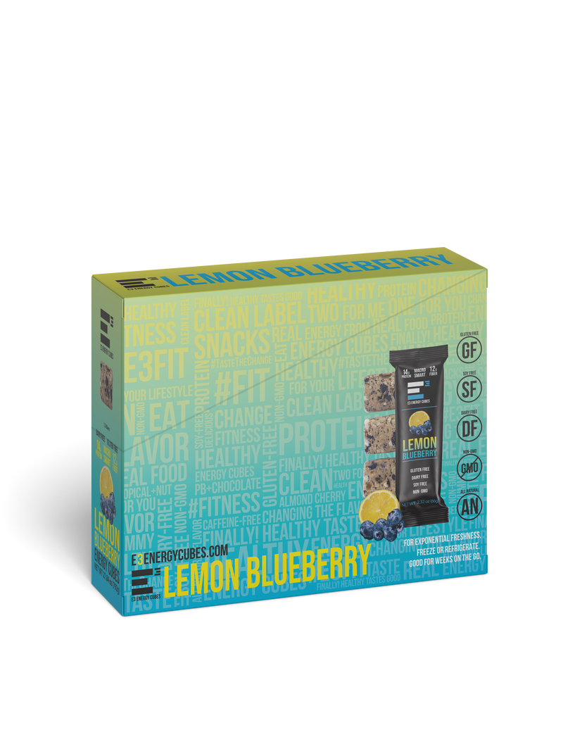 Load image into Gallery viewer, E3 Energy Cubes - Lemon Blueberry Protein Bars (12 bars)
