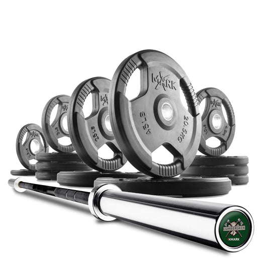 XMARK - Tri-Grip Olympic Weight Plates and Olympic Barbell Sets
