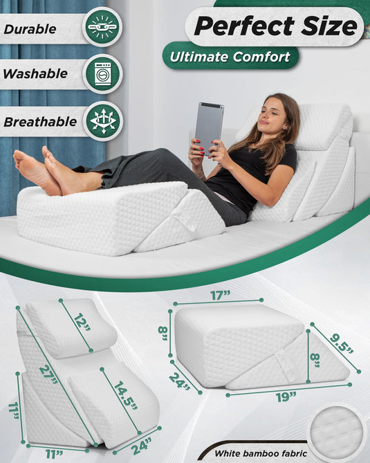 Lunix - LX13 6pcs Orthopedic Bed Wedge Pillow System, with Hot Cold Pack White