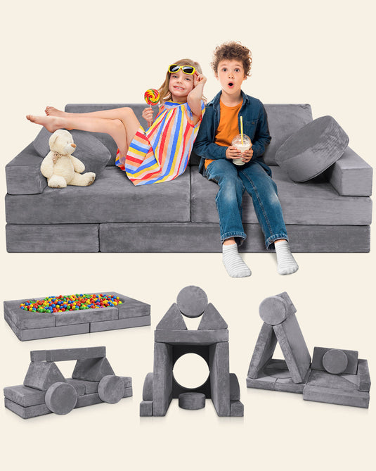 Lunix - LX15 14-Piece Modular Play Couch (Granite Gray)
