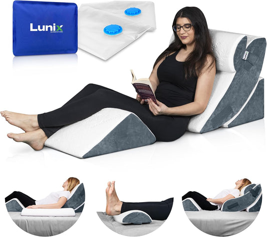 Lunix - LX5 4-Piece Support for Shoulder & Upper Body Rest, Orthopedic Bed Wedge Pillow Set, Arctic Navy