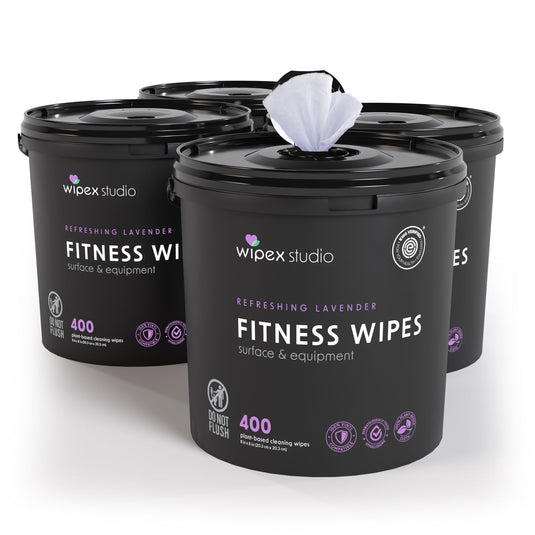 Wipex Co. - 400ct Natural Gym Wipes for Fitness Equipment | Portable Dispensing Bucket or Refill | Plant-Based