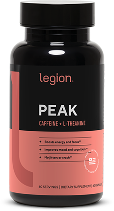 Legion Athletics Peak L-Theanine + Caffeine supplement bottle