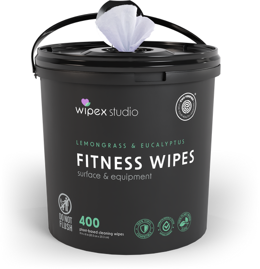Wipex Co. - 400ct Natural Gym Wipes for Fitness Equipment | Portable Dispensing Bucket or Refill | Plant-Based
