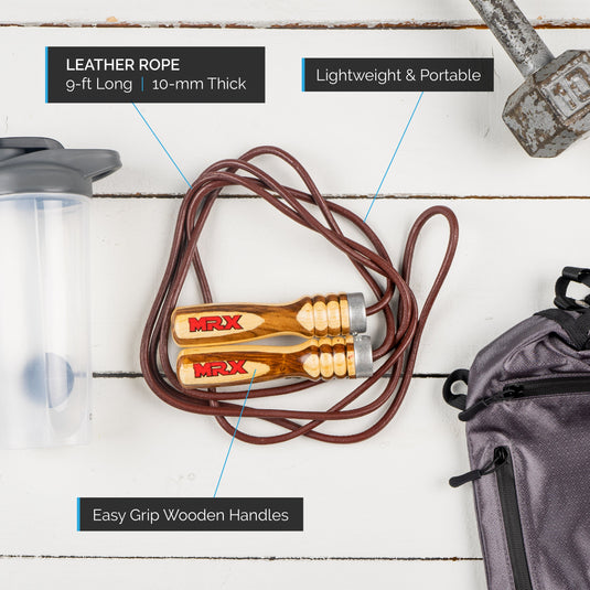 MRX - Heavy Duty Leather Jump Rope Wood Handle