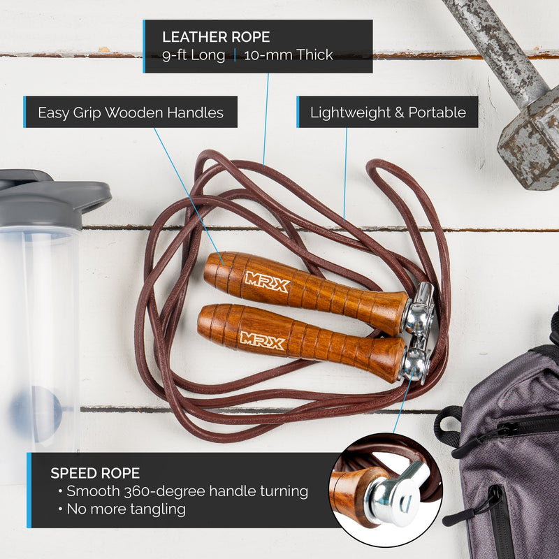 Load image into Gallery viewer, MRX - Weighted Leather Jump Rope Heavy Duty Wood Handle
