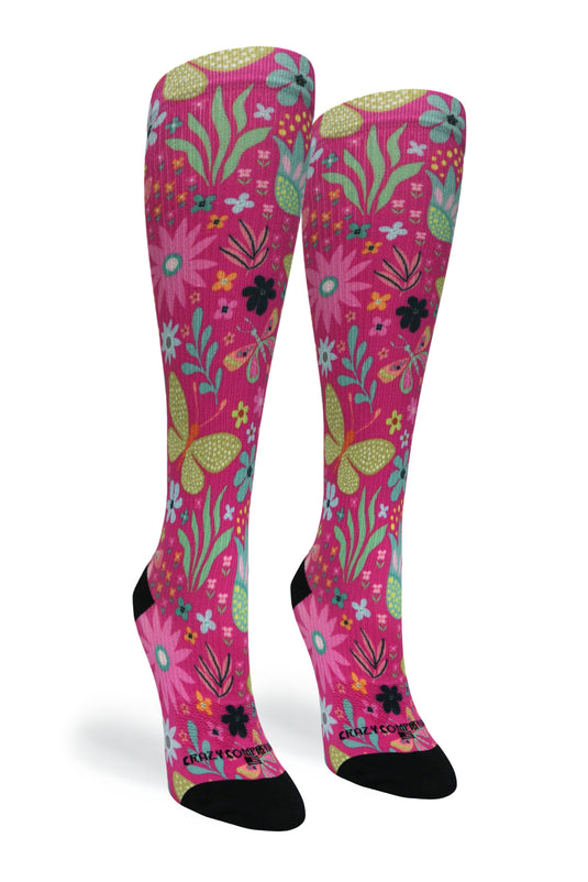 Crazy Compression - Magenta Florals - (Standard & Extra Wide)