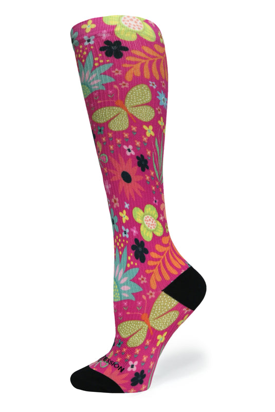 Crazy Compression - Magenta Florals - (Standard & Extra Wide)