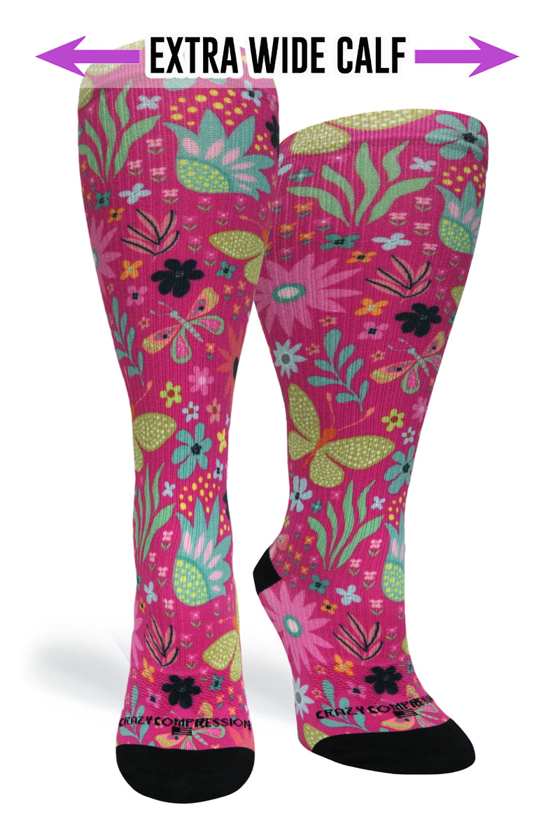 Load image into Gallery viewer, Crazy Compression - Magenta Florals - (Standard &amp; Extra Wide)
