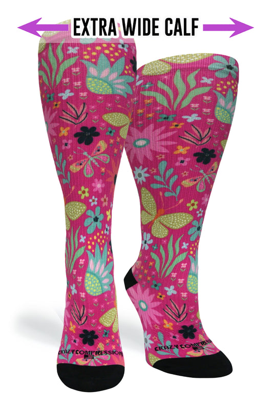 Crazy Compression - Magenta Florals - (Standard & Extra Wide)