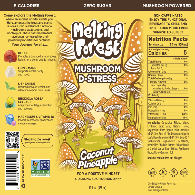 Load image into Gallery viewer, Melting Forest - Mushroom D-Stress Drink 12 Pack - Coconut Pineapple
