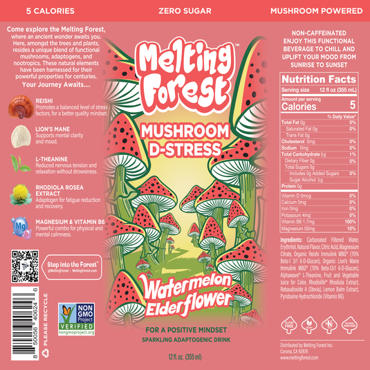 Melting Forest - Mushroom D-Stress Drink 12 Pack - Watermelon Elderflower