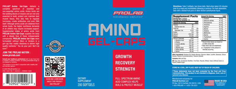 Load image into Gallery viewer, Prolab Nutrition - Amino Gel Caps (200 Count)
