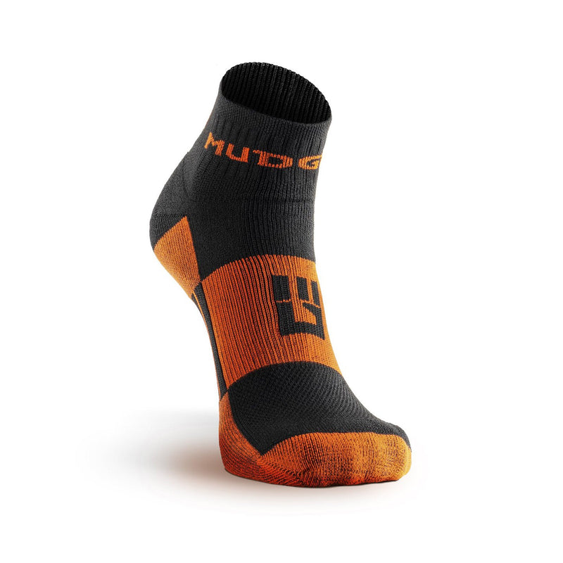 Load image into Gallery viewer, MudGear - Quarter Crew Trail Socks (Black/Orange, 2-Pair Pack)
