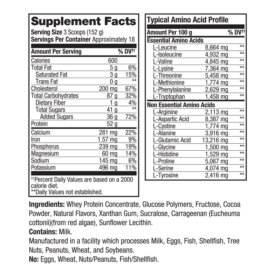 Prolab Nutrition - N-Large2™ Mass Gainer 6LB nutrition facts label