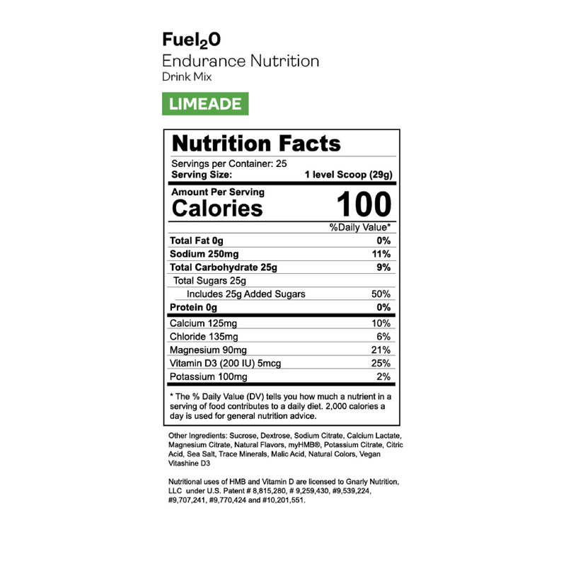 Load image into Gallery viewer, Gnarly Fuel2O Limeade - Nutrition Facts Panel
