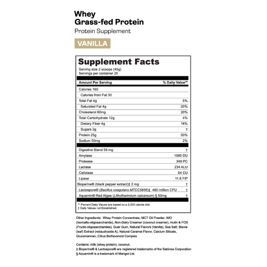 Gnarly Grass-Fed Whey Protein Vanilla - Nutrition Facts Panel