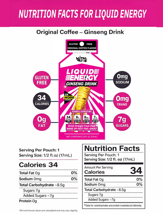 Vital 4U - Liquid Energy Ginseng Drink Original Coffee - Vitamins & Supplements