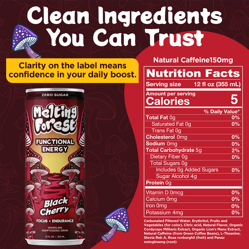 Load image into Gallery viewer, Melting Forest - Mushroom Energy Drink 12 Pack - Black Cherry

