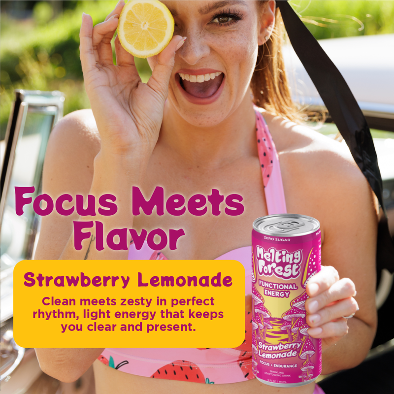 Load image into Gallery viewer, Melting Forest - Mushroom Energy Drink 12 Pack - Strawberry Lemonade
