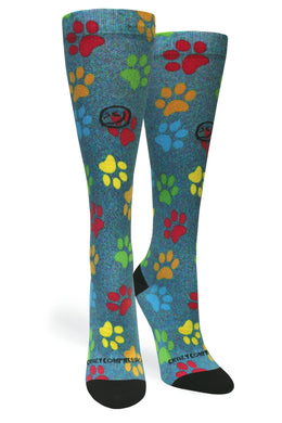 Crazy Compression - Paw Prints Station Blue - (Standard & Extra Wide)